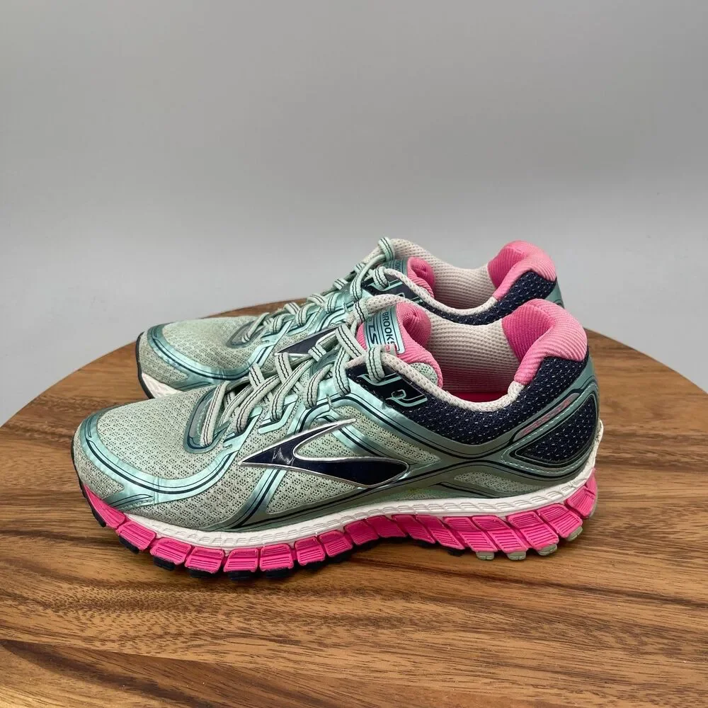 Brooks Adrenaline GTS16 Shoes Womens Size 7B Green Pink Running Comfort Walking